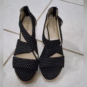 Ellen Tracy‎ Edison blue and white polka dot raffia Wedge Sandals size 10
